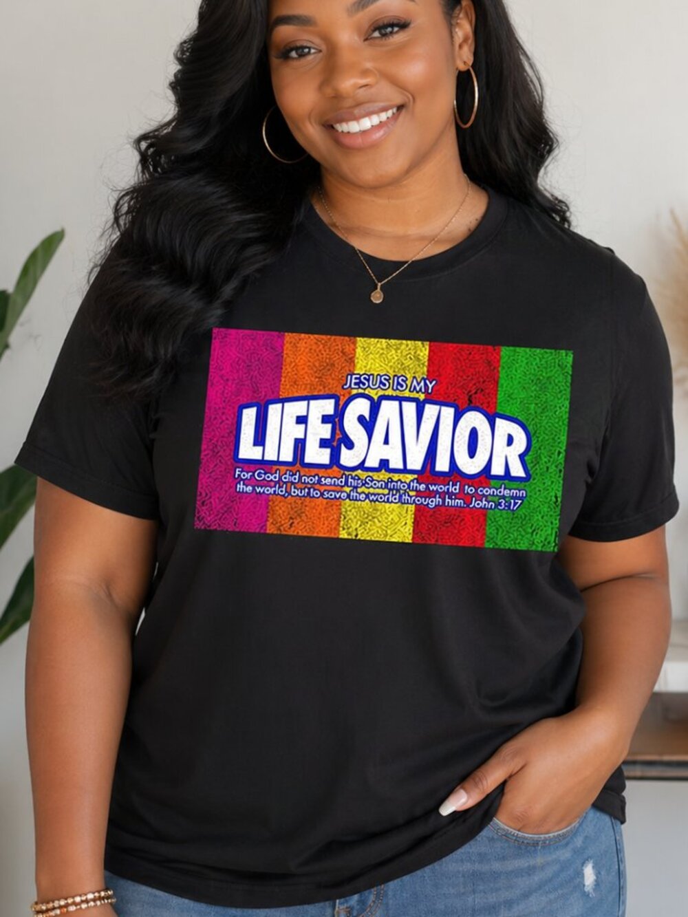 NWT! 2XL XXL Mens Womens Black Cotton Christian Bible Life Savior T-Shirt Tee